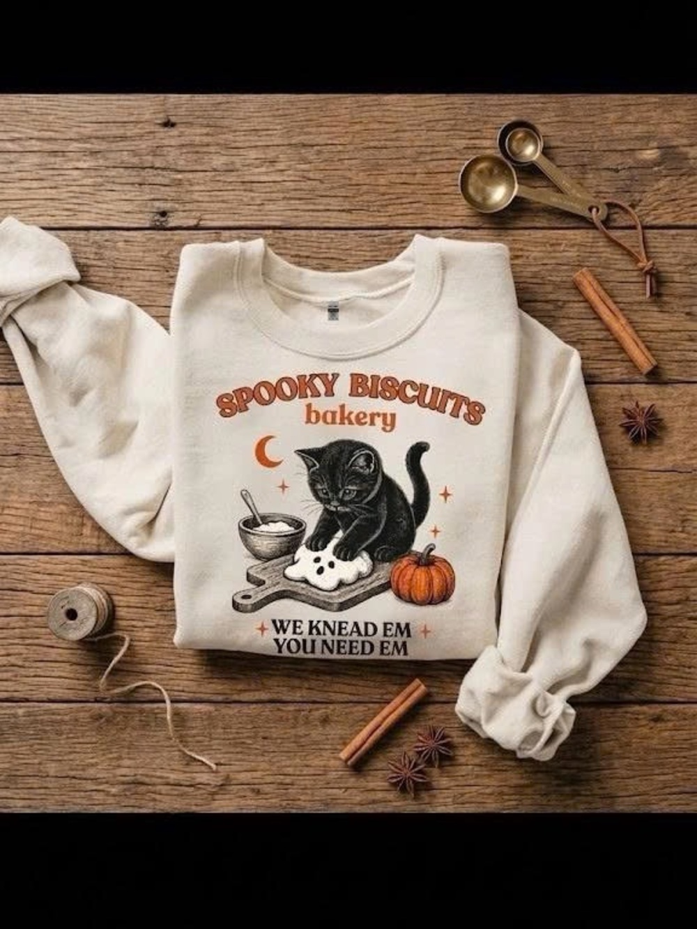Cute Halloween Cat Kneading Biscuits Sweatshirt Sand Pullover Fall
